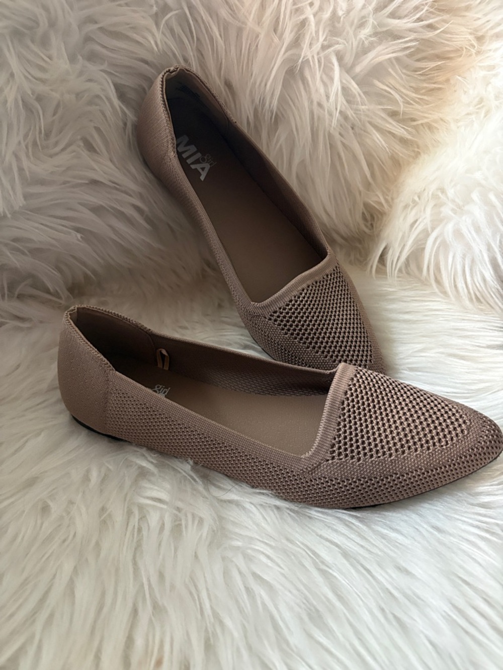MIA Women's Knit Pointed-Toe Flats — Taupe